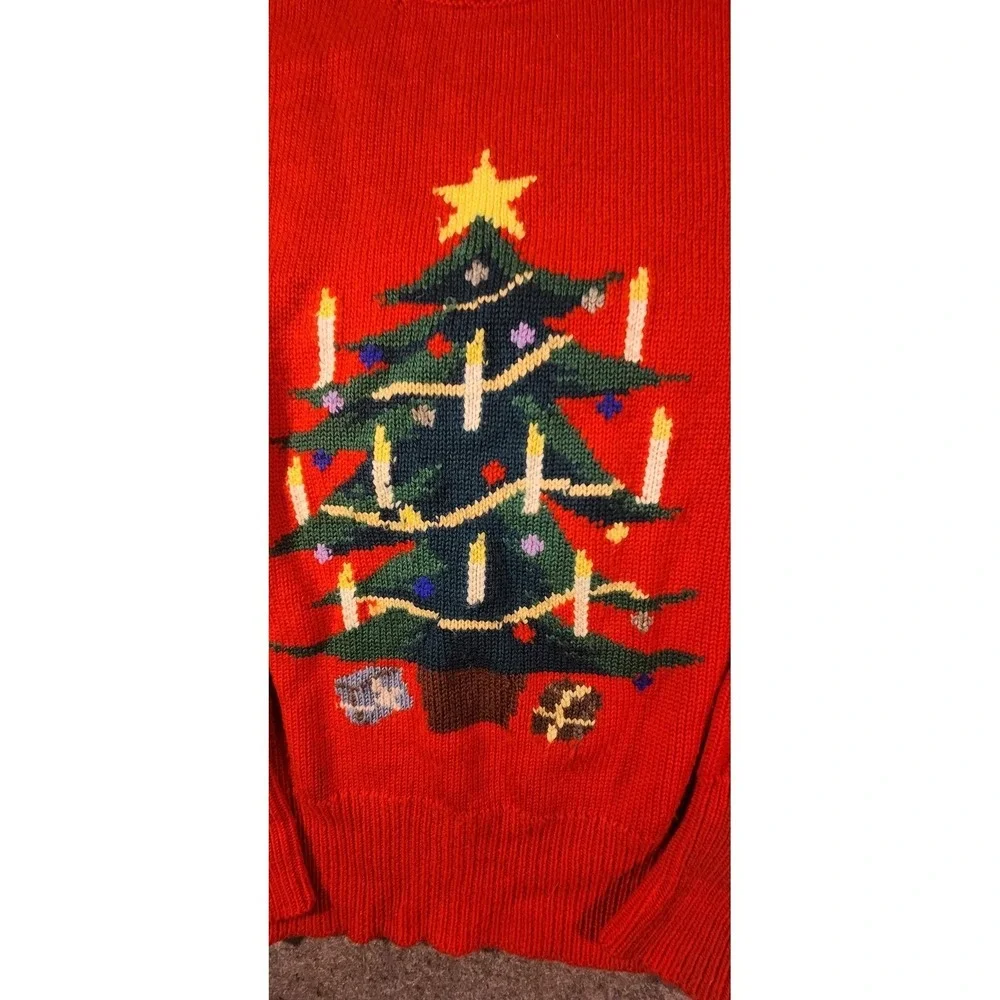 Vintage Christmas Tree Sweater IntarsiMens Large Merino Wool Holiday Pullover UK